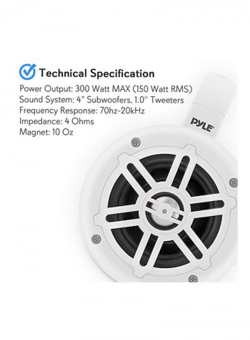Dual Subwoofer Waterproof Marine Wakeboard Tower Speakers PLMRWB45W White/Black