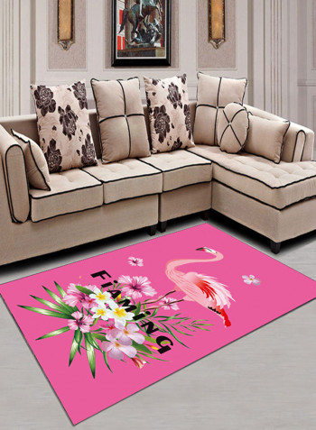 Flamingo Pattern Washable Anti-Slip Carpet Multicolour 140x200centimeter