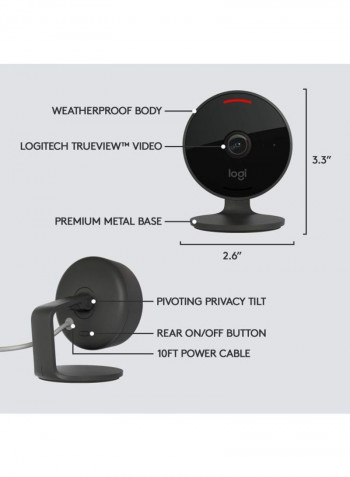 Circle View Weatherproof Wired Home Security Camera 2.24x2.65x2.78inch Black