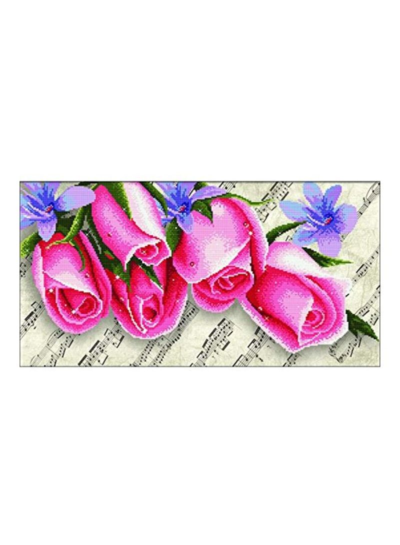 Roses And Music Printed Cross Stitch Kit Pink/Purple/Green