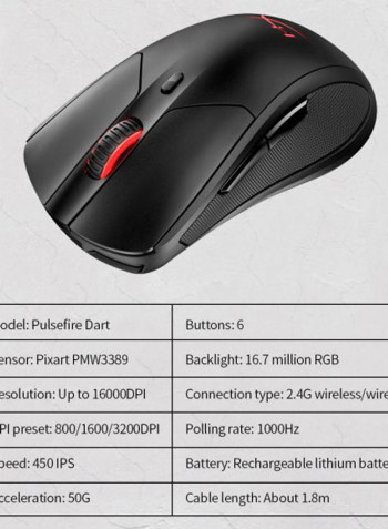 HyperX Pulsefire Dart RGB Wireless Gaming Mouse Black/Red