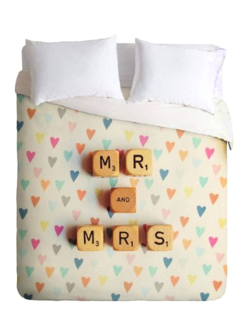 Mr And Mrs Duvet Cover Polyester White/Pink Twin