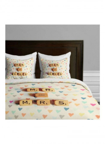 Mr And Mrs Duvet Cover Polyester White/Pink Twin