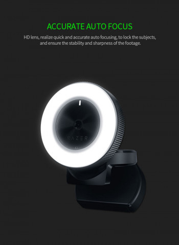 Razer Kiyo 1080P Desktop Streaming Webcam With Multi-Step Ring Light Lamp Black