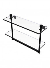 Foxtrot Collection Two Tiered Glass Shelf With Towel Bar Clear/Black 16inch