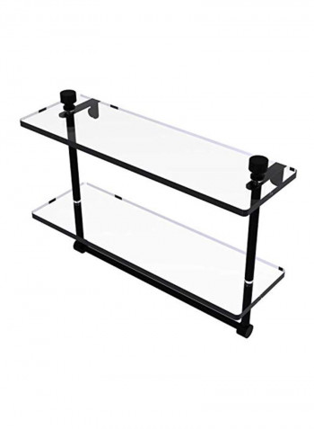 Foxtrot Collection Two Tiered Glass Shelf With Towel Bar Clear/Black 16inch