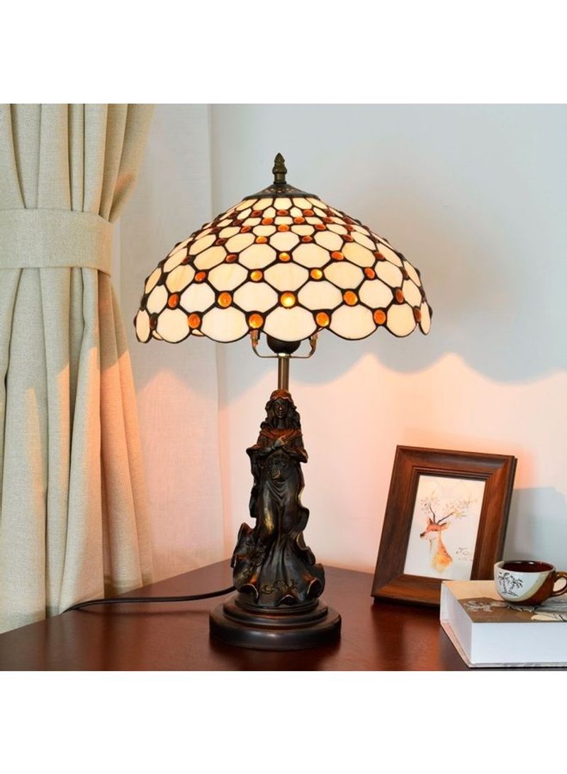 Retro Stained Glass Lampshade Table Lamp White/Brown