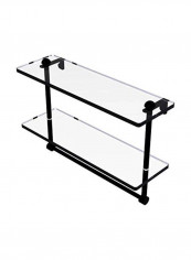Two Tiered Integrated Towel Bar Glass Shelf Black/Clear 16inch