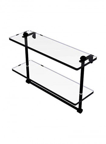 Two Tiered Integrated Towel Bar Glass Shelf Black/Clear 16inch