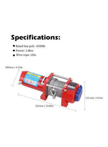 Car Recovery Electric ATV Trailer Truck Winch With 4500lb Rated Line Pull 10m Galvanized Steel Cable Multicolor 40cm