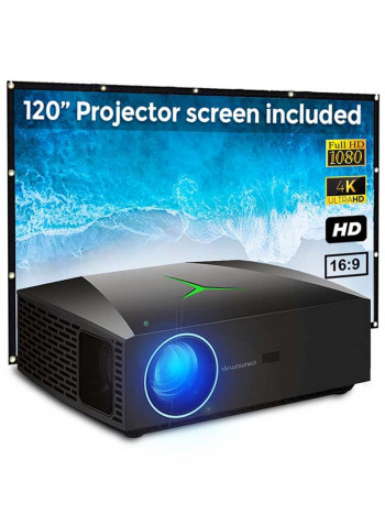 Full HD LED Android Projector 4K 4200 Lumens 2GB/16GB with 120-Inch Projector Screen PROJ-WO-45-B_SCR-04 Black