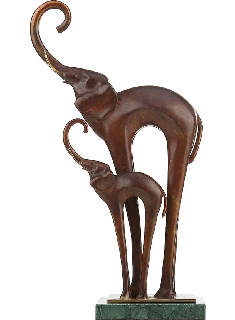Mother-child Elephant Brass Sculpture Brown