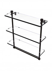 Foxtrot Collection 3-Tier Glass Shelf With Integrated Towel Bar Clear/Black 16x5x18inch