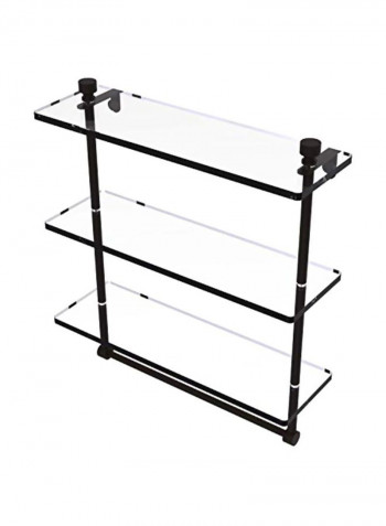 Foxtrot Collection 3-Tier Glass Shelf With Integrated Towel Bar Clear/Black 16x5x18inch