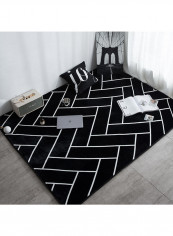 Nordic Simple Plaid Short Plush Carpet Black 190x190centimeter