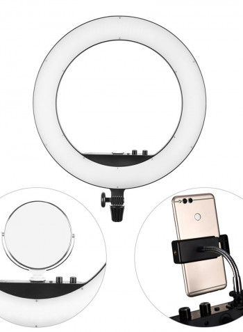 LR160 Ring LED Bi-Colour Fill Light with Makeup Mirror Phone Holder 18W Black