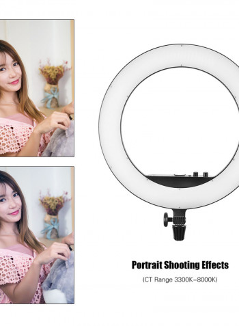 LR160 Ring LED Bi-Colour Fill Light with Makeup Mirror Phone Holder 18W Black