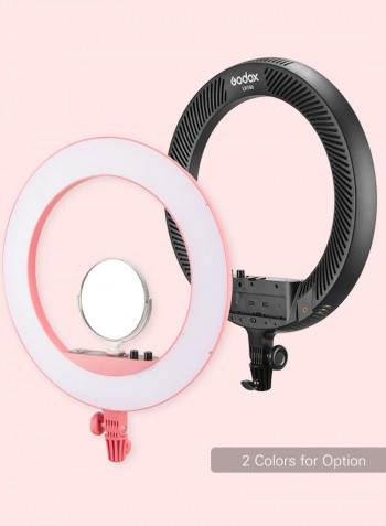 LR160 Ring LED Bi-Colour Fill Light with Makeup Mirror Phone Holder 18W Pink