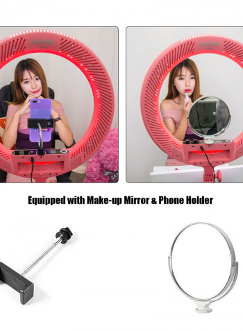 LR160 Ring LED Bi-Colour Fill Light with Makeup Mirror Phone Holder 18W Pink