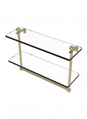 Two Tiered Integrated Towel Bar Glass Shelf Satin Brass/Clear 16inch