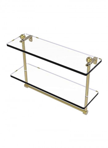 Two Tiered Integrated Towel Bar Glass Shelf Satin Brass/Clear 16inch