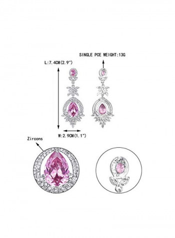 Alloy Cubic Zirconia Studded Floral Leaf Design Dangle Earrings