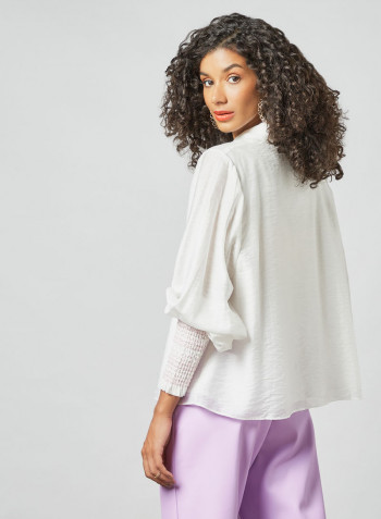 Shirred Sleeve Top White