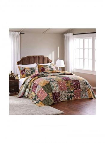 3-Piece Bedspread Set Black/Yellow/Pink Queen