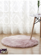 Round Shaped Furry Rug Pink 120centimeter