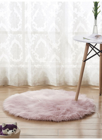 Round Shaped Furry Rug Pink 120centimeter