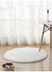 Round Shaped Furry Rug White 120centimeter