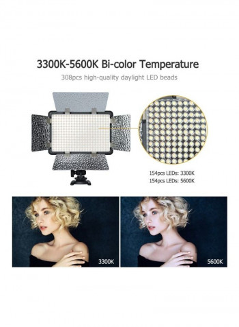 LED Flash Light Photography Fill-in Lamp with Remote Controller Power Adapter White/Black