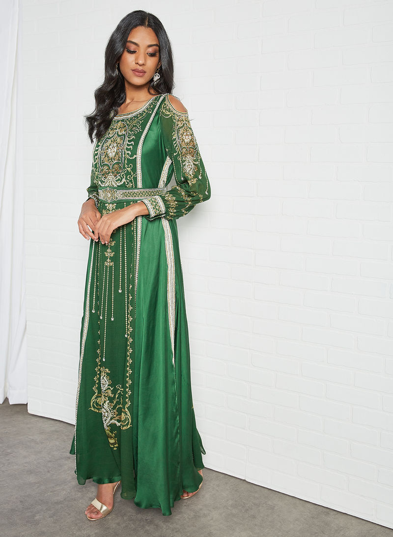 Indian Jewel Print Kaftan Dress Green
