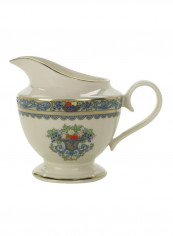 Gold-Banded Fine China Creamer White/Green/Gold 5.25x3.5x4inch