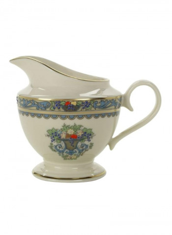 Gold-Banded Fine China Creamer White/Green/Gold 5.25x3.5x4inch