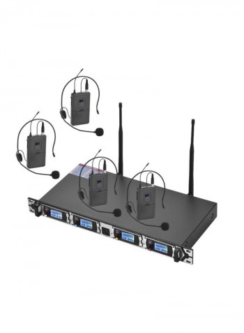 D4-2 Professional Wireless Uhf Microphone System Set Black