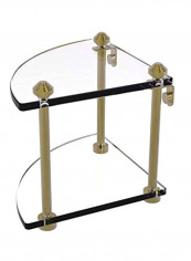 2-Tier Southbeach Collection Corner Glass Shelf Clear/Gold 8x8x8inch