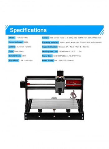 3-Axis CNC Machine Engraver With Offline Controller Red/Silver/Black 44x25x18centimeter
