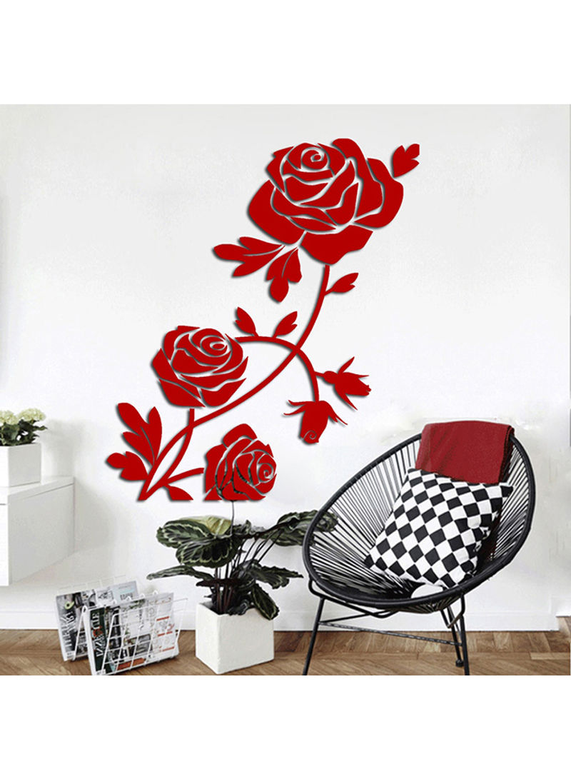 3D Acrylic Rose Flower Wall Sticker Red 60 X 90cm