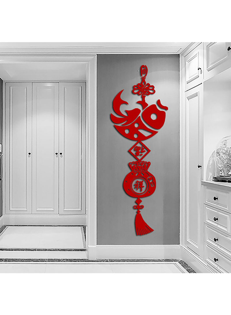 Style Fish Chinese Knot Design Acrylic Wall Sticker Red 60x90cm