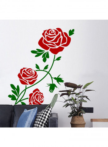 3D Acrylic Rose Flower Wall Sticker Self-Adhesive Red/Green