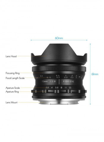 F/2.8 Manual Focus Fish Eye Lens 6x6.1cm Black