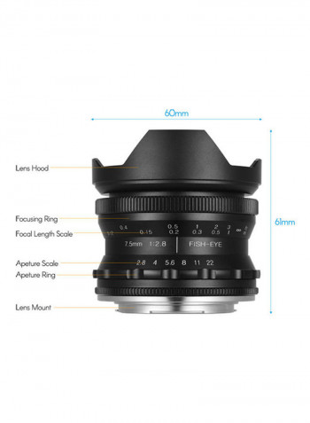 F/2.8 Manual Focus Fish Eye Lens Black