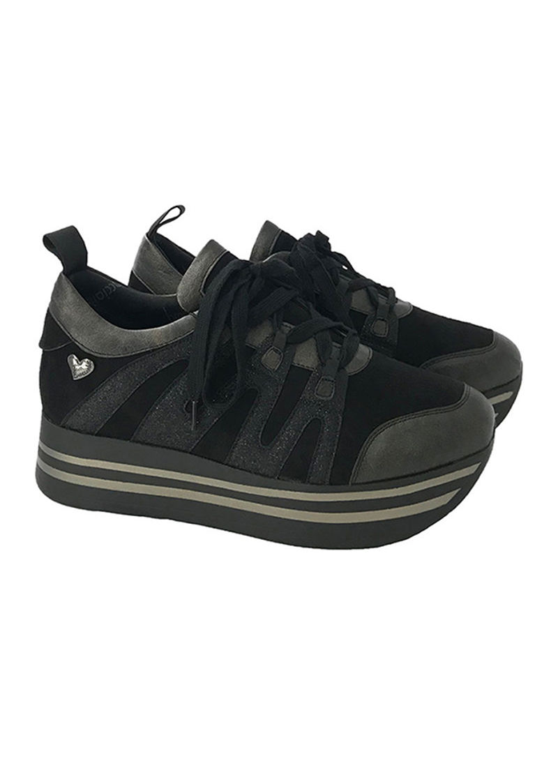 Lace-Up Low Top Sneakers Black/Grey