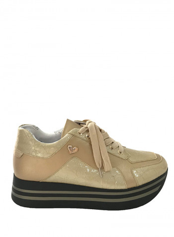 Women's Lace-Up Low Top Sneakers Gold/Beige/Black