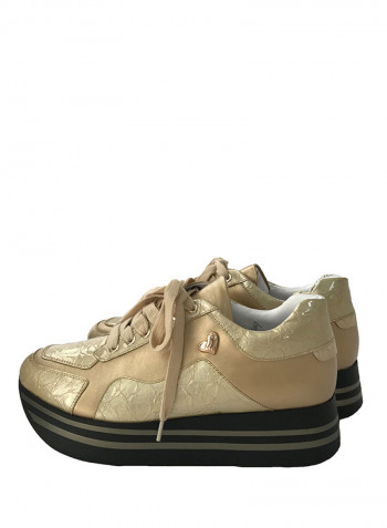 Women's Lace-Up Low Top Sneakers Gold/Beige/Black