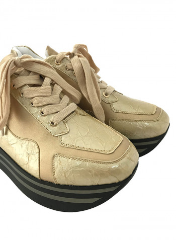 Women's Lace-Up Low Top Sneakers Gold/Beige/Black