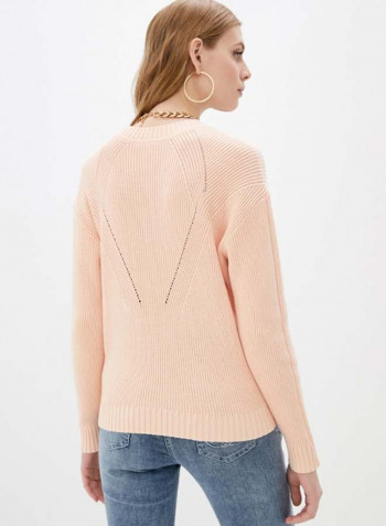 Solid Pattern Knitted Sweater Peach