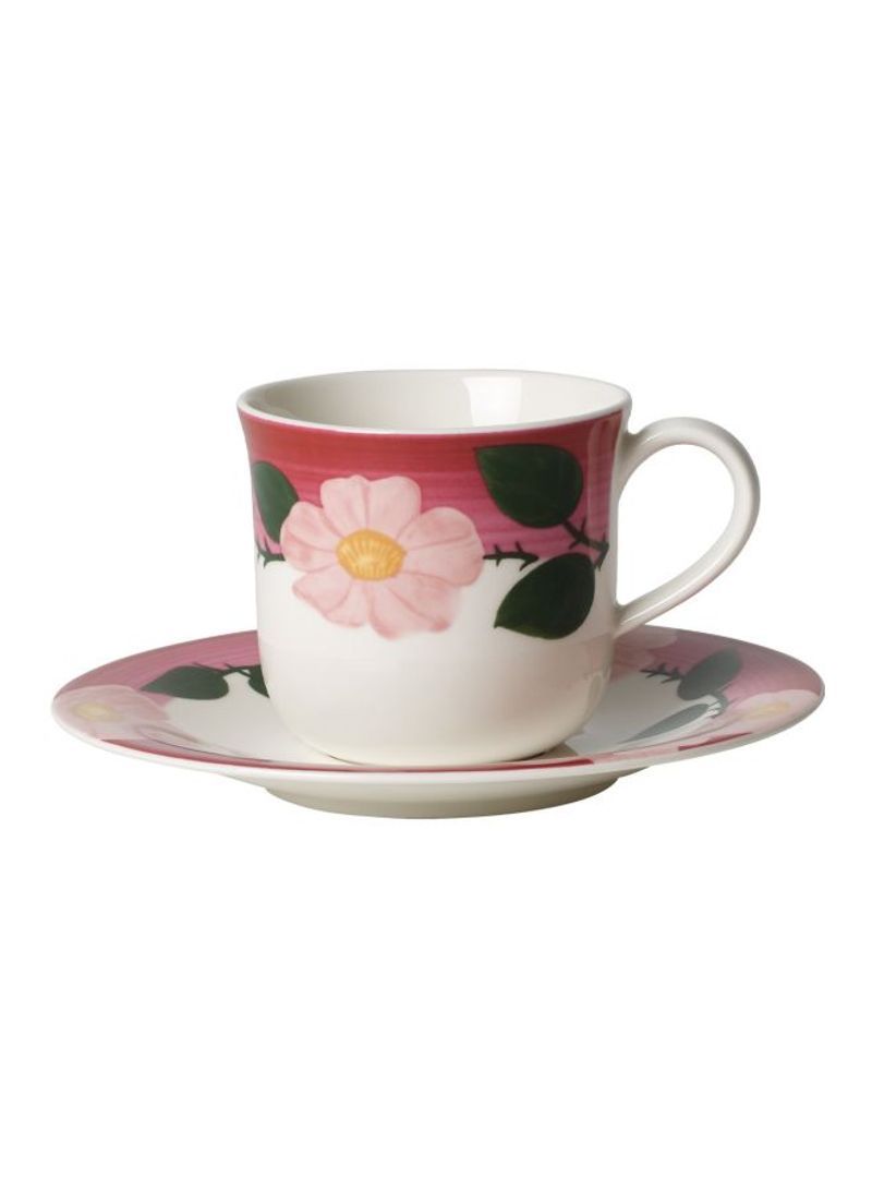 12-Piece RoseSau Fram Tea Cup And Saucer Set Pink/Green/White