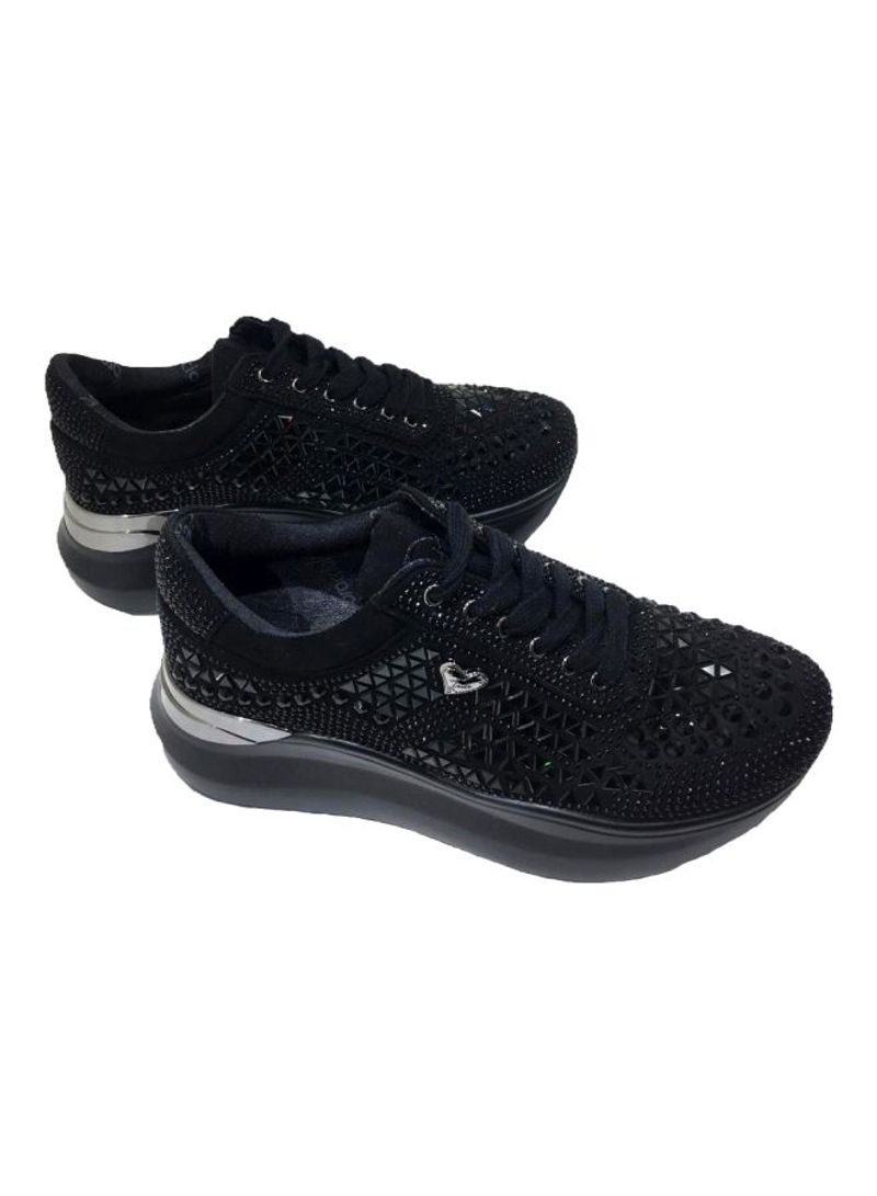 Lace Up Low Top Sneakers Micro Black